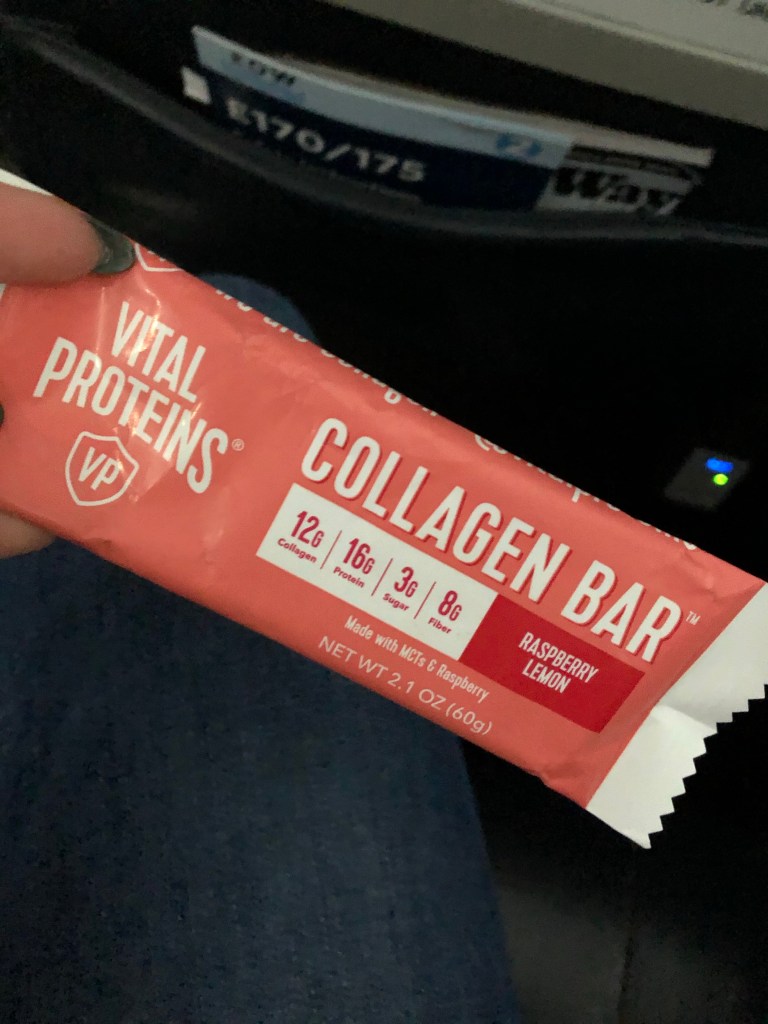 A Vital Proteins collagen snack bar, raspberry lemon flavor.