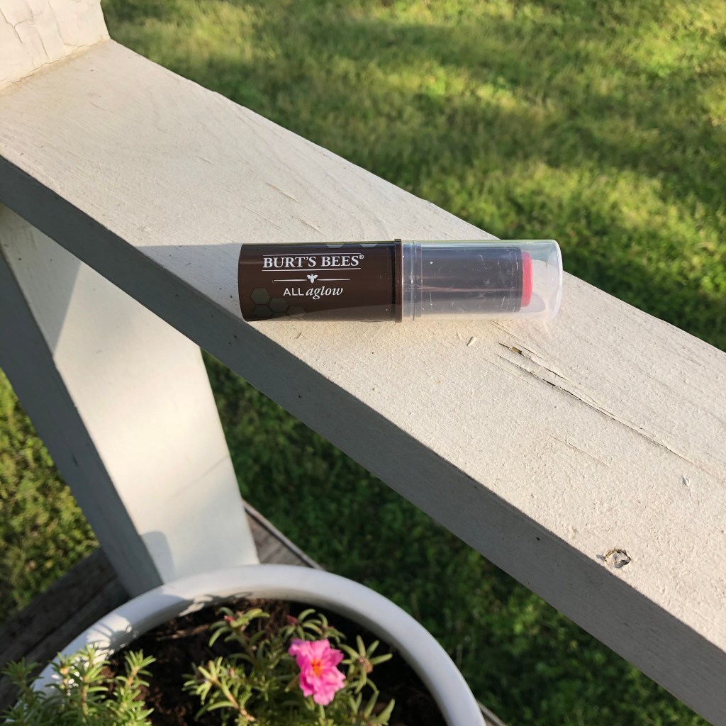 Picture of coral Burt's Bees brand chapstick and facial blush.